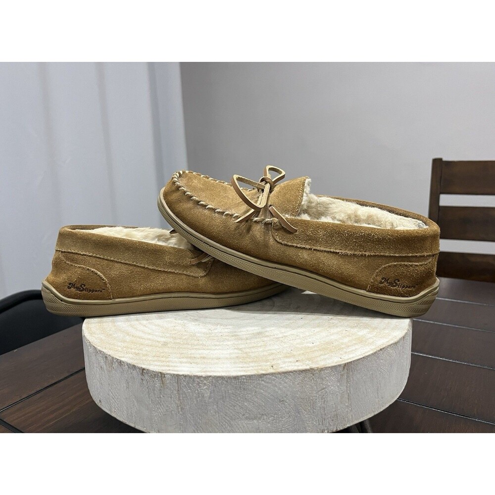 My Pillow MySlippers Womens Sz 8 Chestnut Leather Moccasin Faux Fur Lined 74015